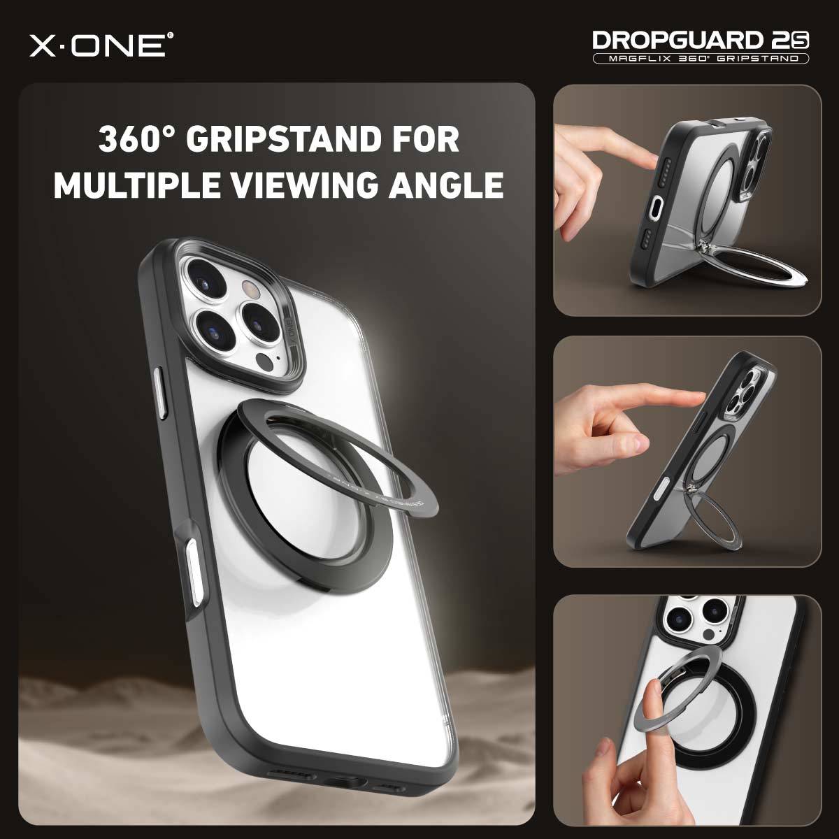 Apple iPhone 16 / 16e/ 16 Plus / 16 Pro / 16 Pro Max X.One Dropguard 2.0 with Magflix Gripstand Impact Protection Phone Case