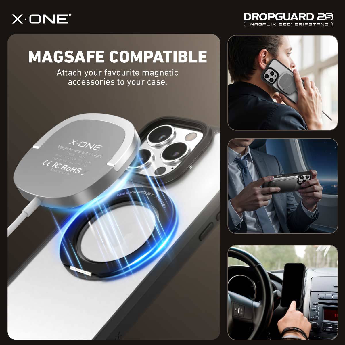 Apple iPhone 16 / 16e/ 16 Plus / 16 Pro / 16 Pro Max X.One Dropguard 2.0 with Magflix Gripstand Impact Protection Phone Case